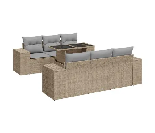 7-Daļīgs Dārza Dīvāna Komplekts, Matrači, Bēša Pe Rotangpalma Vidaxl