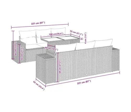7-Daļīgs Dārza Dīvāna Komplekts, Matrači, Bēša Pe Rotangpalma Vidaxl