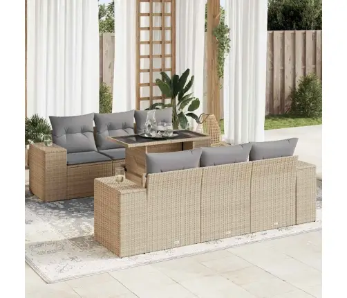 7-Daļīgs Dārza Dīvāna Komplekts, Matrači, Bēša Pe Rotangpalma Vidaxl