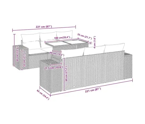 Sodo Komplektas Su Pagalvėlėmis, 7 Dalių, Poliratanas/Akacija
