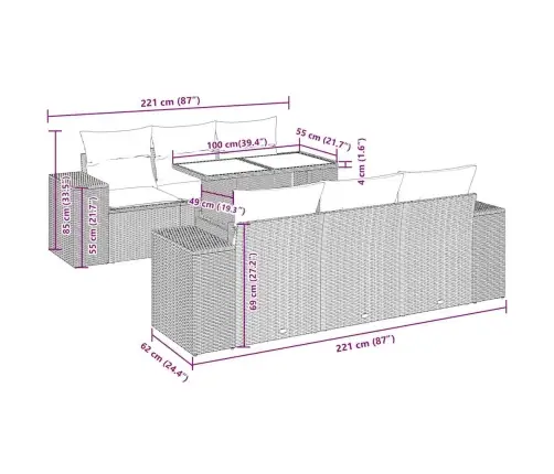 Sofos Komplektas Su Pagalvėlėmis, 7 Dalių, Pilkas, Poliratanas