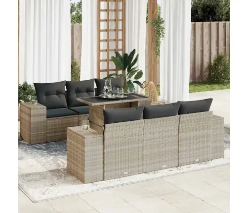 Sofos Komplektas Su Pagalvėlėmis, 7 Dalių, Pilkas, Poliratanas