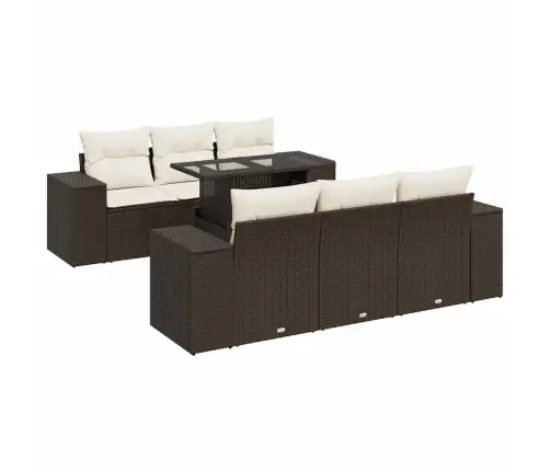 7-Daļīgs Dārza Dīvānu Komplekts, Matrači, Brūna Pe Rotangpalma Vidaxl