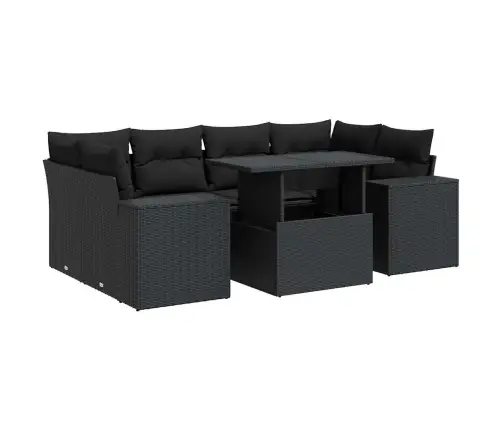 7-Daļīgs Dārza Dīvāna Komplekts Ar Matračiem, Melna Pe Vidaxl 7-Daļīgs Dārza Dīvāna Komplekts Ar Matračiem, Melna Pe Vidaxl