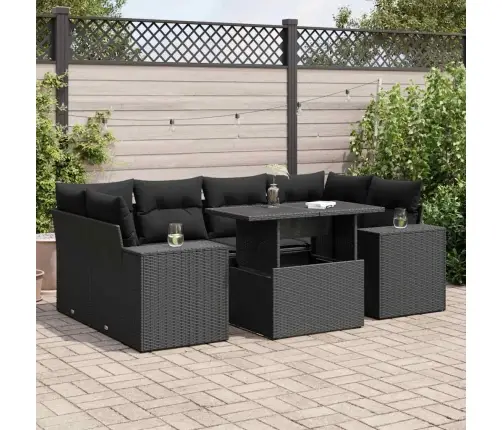 7-Daļīgs Dārza Dīvāna Komplekts Ar Matračiem, Melna Pe Vidaxl 7-Daļīgs Dārza Dīvāna Komplekts Ar Matračiem, Melna Pe Vidaxl