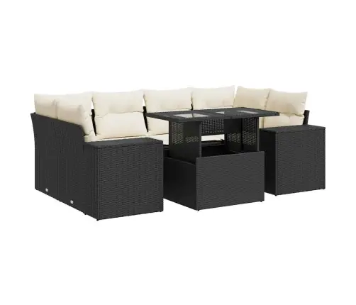 Sofos Komplektas Su Pagalvėlėmis, 7 Dalių, Juodas, Poliratanas