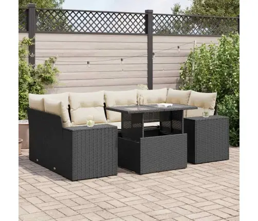 Sofos Komplektas Su Pagalvėlėmis, 7 Dalių, Juodas, Poliratanas