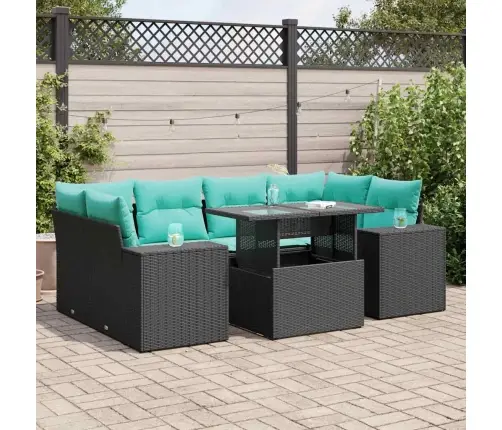 7-Daļīgs Dārza Dīvāna Komplekts, Matrači, Melna Pe Rotangpalma Vidaxl