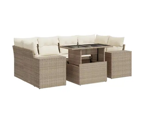 Sofos Komplektas Su Pagalvėlėmis, 7 Dalių, Smėlio, Poliratanas