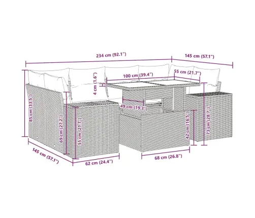 Sofos Komplektas Su Pagalvėlėmis, 7 Dalių, Smėlio, Poliratanas