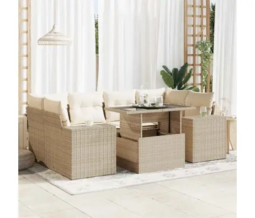 Sofos Komplektas Su Pagalvėlėmis, 7 Dalių, Smėlio, Poliratanas