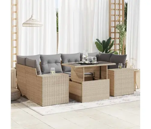 7-Daļīgs Dārza Dīvāna Komplekts, Matrači, Bēša Pe Rotangpalma Vidaxl