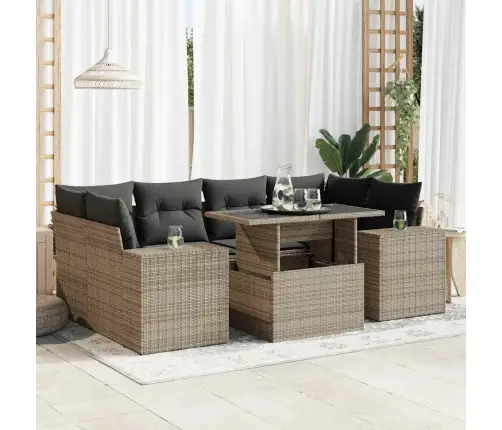 7-Daļīgs Dārza Dīvāna Komplekts, Matrači, Pelēka Pe Rotangpalma Vidaxl