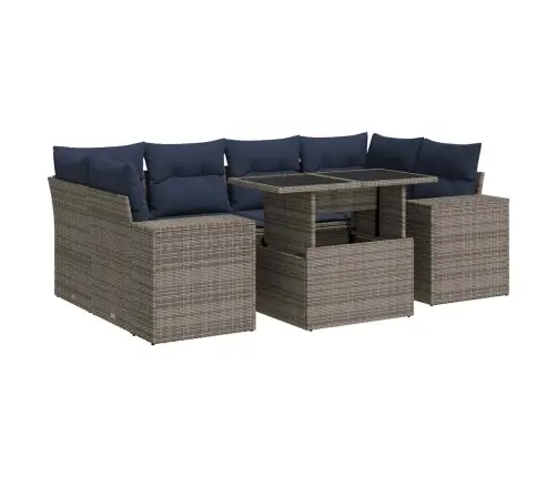 7-Daļīgs Dārza Dīvāna Komplekts, Matrači, Pelēka Pe Rotangpalma Vidaxl