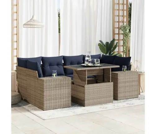 7-Daļīgs Dārza Dīvāna Komplekts, Matrači, Pelēka Pe Rotangpalma Vidaxl