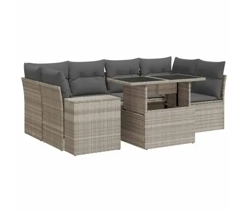 7-Daļīgs Dārza Dīvāna Komplekts,Matrači, Gaiši Pelēka Pe Pinums Vidaxl