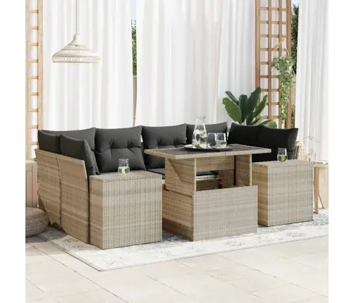 7-Daļīgs Dārza Dīvāna Komplekts,Matrači, Gaiši Pelēka Pe Pinums Vidaxl