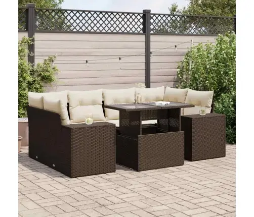 7-Daļīgs Dārza Dīvānu Komplekts, Matrači, Brūna Pe Rotangpalma Vidaxl