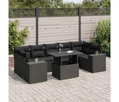 Sofos Komplektas Su Pagalvėlėmis, 8 Dalių, Juodas, Poliratanas