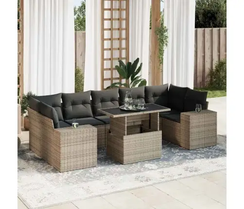 8-Daļīgs Dārza Dīvāna Komplekts Ar Matračiem, Pelēks Pe Pinums Vidaxl