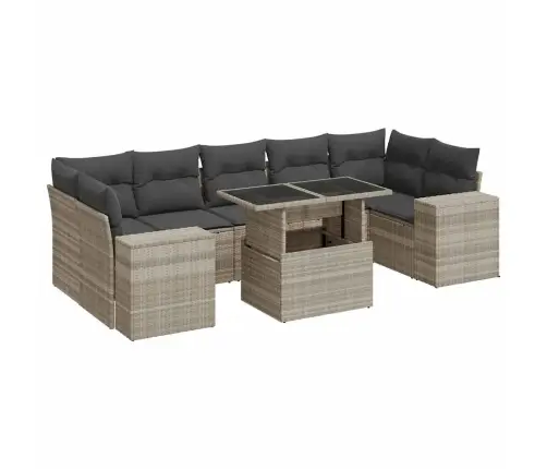 8-Daļīgs Dārza Dīvāna Komplekts,Matrači, Gaiši Pelēka Pe Pinums Vidaxl