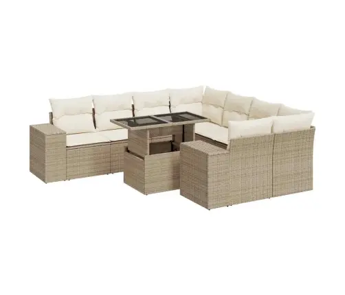 9-Daļīgs Dārza Dīvānu Komplekts, Matrači, Bēša Pe Rotangpalma Vidaxl