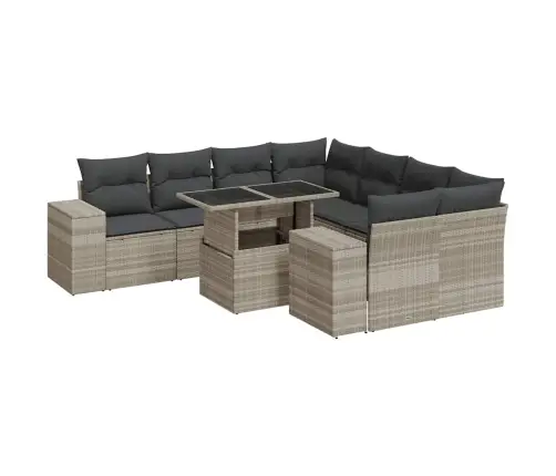 9-Daļīgs Dārza Dīvāna Komplekts,Matrači, Gaiši Pelēka Pe Pinums Vidaxl