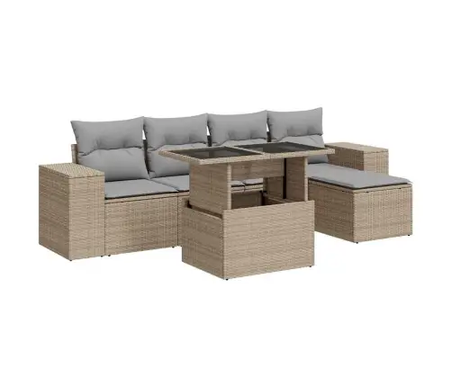 6-Daļīgs Dārza Dīvāna Komplekts, Matrači, Bēša Pe Rotangpalma Vidaxl