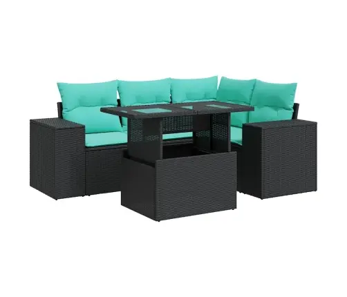 5-Daļīgs Dārza Dīvāna Komplekts, Matrači, Melna Pe Rotangpalma Vidaxl