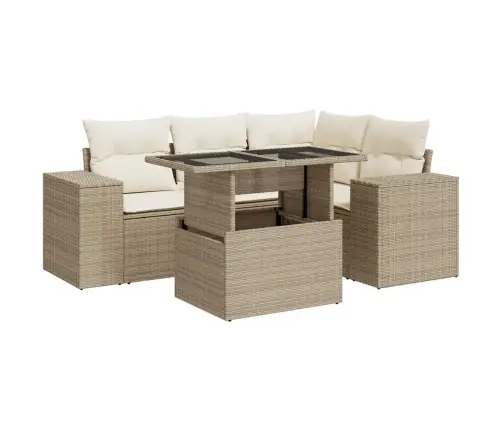 5-Daļīgs Dārza Dīvāna Komplekts, Matrači, Bēša Pe Rotangpalma Vidaxl