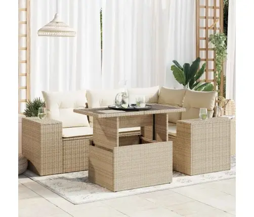 5-Daļīgs Dārza Dīvāna Komplekts, Matrači, Bēša Pe Rotangpalma Vidaxl