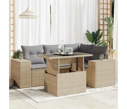 Sofos Komplektas Su Pagalvėlėmis, 5 Dalių, Smėlio, Poliratanas