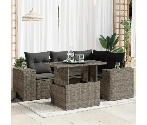 Sofos Komplektas Su Pagalvėlėmis, 5 Dalių, Pilkas, Poliratanas