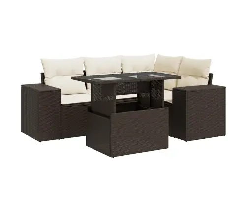 5-Daļīgs Dārza Dīvānu Komplekts, Matrači, Brūna Pe Rotangpalma Vidaxl