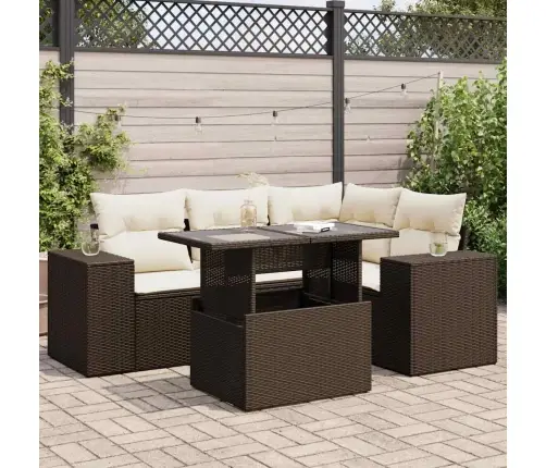 5-Daļīgs Dārza Dīvānu Komplekts, Matrači, Brūna Pe Rotangpalma Vidaxl