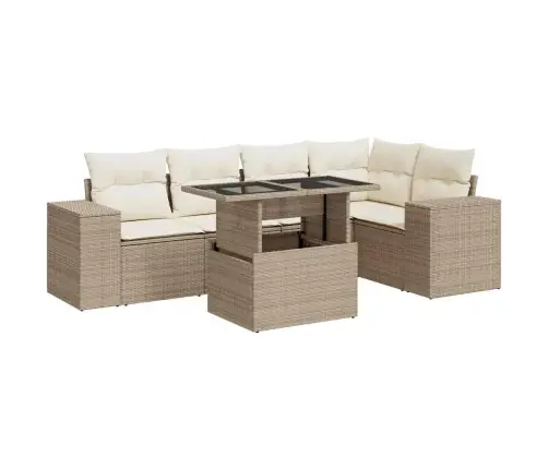 6-Daļīgs Dārza Dīvāna Komplekts, Matrači, Bēša Pe Rotangpalma Vidaxl