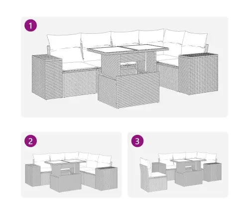 6-Daļīgs Dārza Dīvāna Komplekts, Matrači, Bēša Pe Rotangpalma Vidaxl