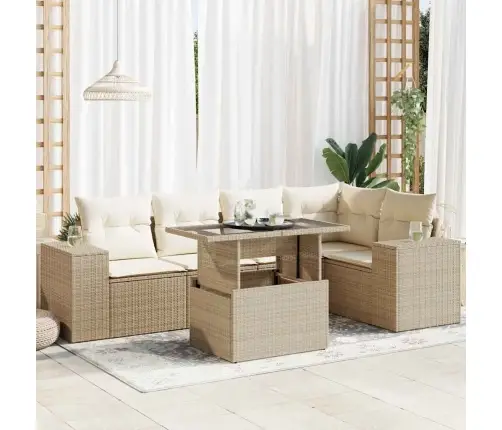 6-Daļīgs Dārza Dīvāna Komplekts, Matrači, Bēša Pe Rotangpalma Vidaxl