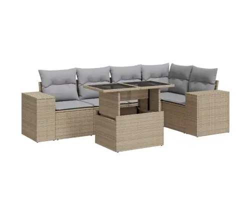 Sofos Komplektas Su Pagalvėlėmis, 6 Dalių, Smėlio, Poliratanas