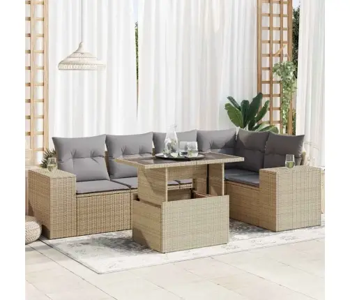 Sofos Komplektas Su Pagalvėlėmis, 6 Dalių, Smėlio, Poliratanas