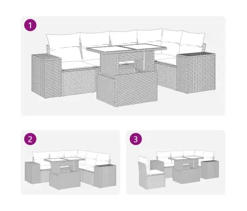 6-Osaline Aiadiivani Komplekt Patjadega, Must, Rotang/Akaatsia