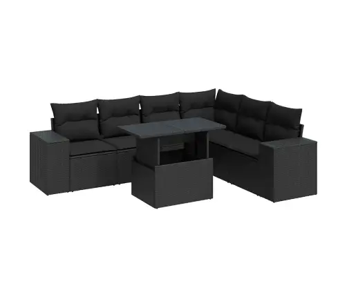 7-Daļīgs Dārza Dīvāna Komplekts Ar Matračiem, Melna Pe Vidaxl