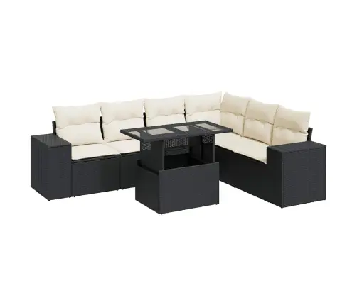 Sofos Komplektas Su Pagalvėlėmis, 7 Dalių, Juodas, Poliratanas