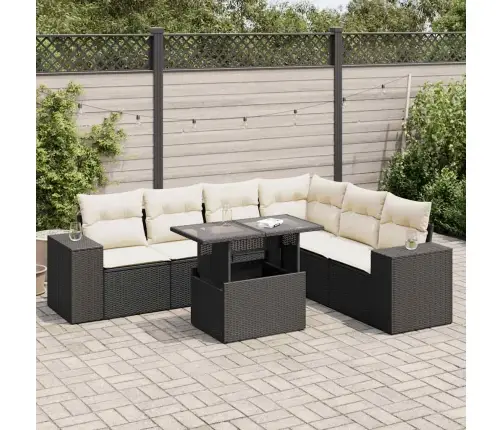 Sofos Komplektas Su Pagalvėlėmis, 7 Dalių, Juodas, Poliratanas