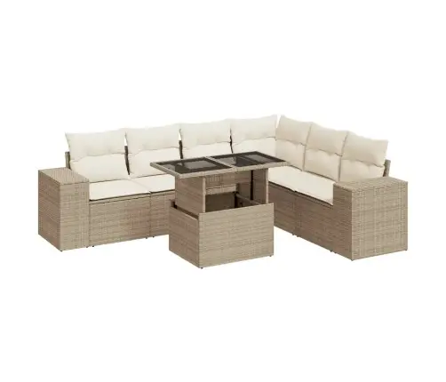 7-Daļīgs Dārza Dīvāna Komplekts, Matrači, Bēša Pe Rotangpalma Vidaxl