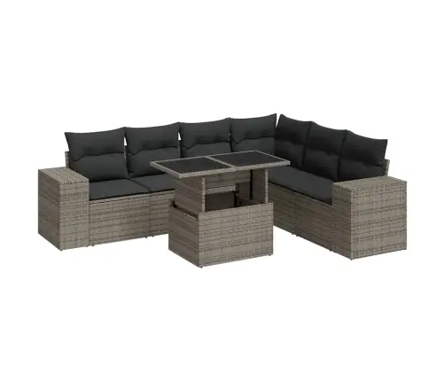 Sofos Komplektas Su Pagalvėlėmis, 7 Dalių, Pilkas, Poliratanas