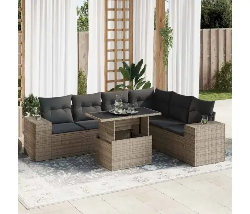 Sofos Komplektas Su Pagalvėlėmis, 7 Dalių, Pilkas, Poliratanas