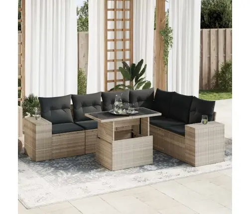 Sofos Komplektas Su Pagalvėlėmis, 7 Dalių, Pilkas, Poliratanas