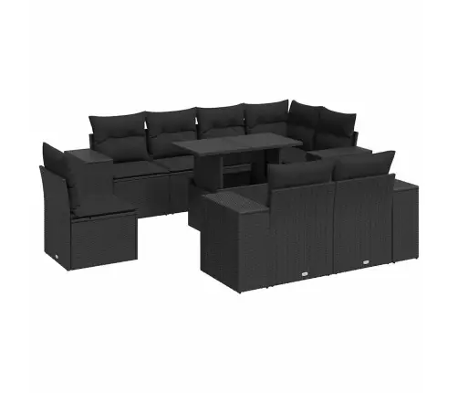 9-Daļīgs Dārza Dīvāna Komplekts, Matrači, Melna Pe Rotangpalma Vidaxl