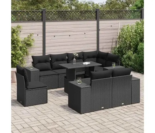 9-Daļīgs Dārza Dīvāna Komplekts, Matrači, Melna Pe Rotangpalma Vidaxl